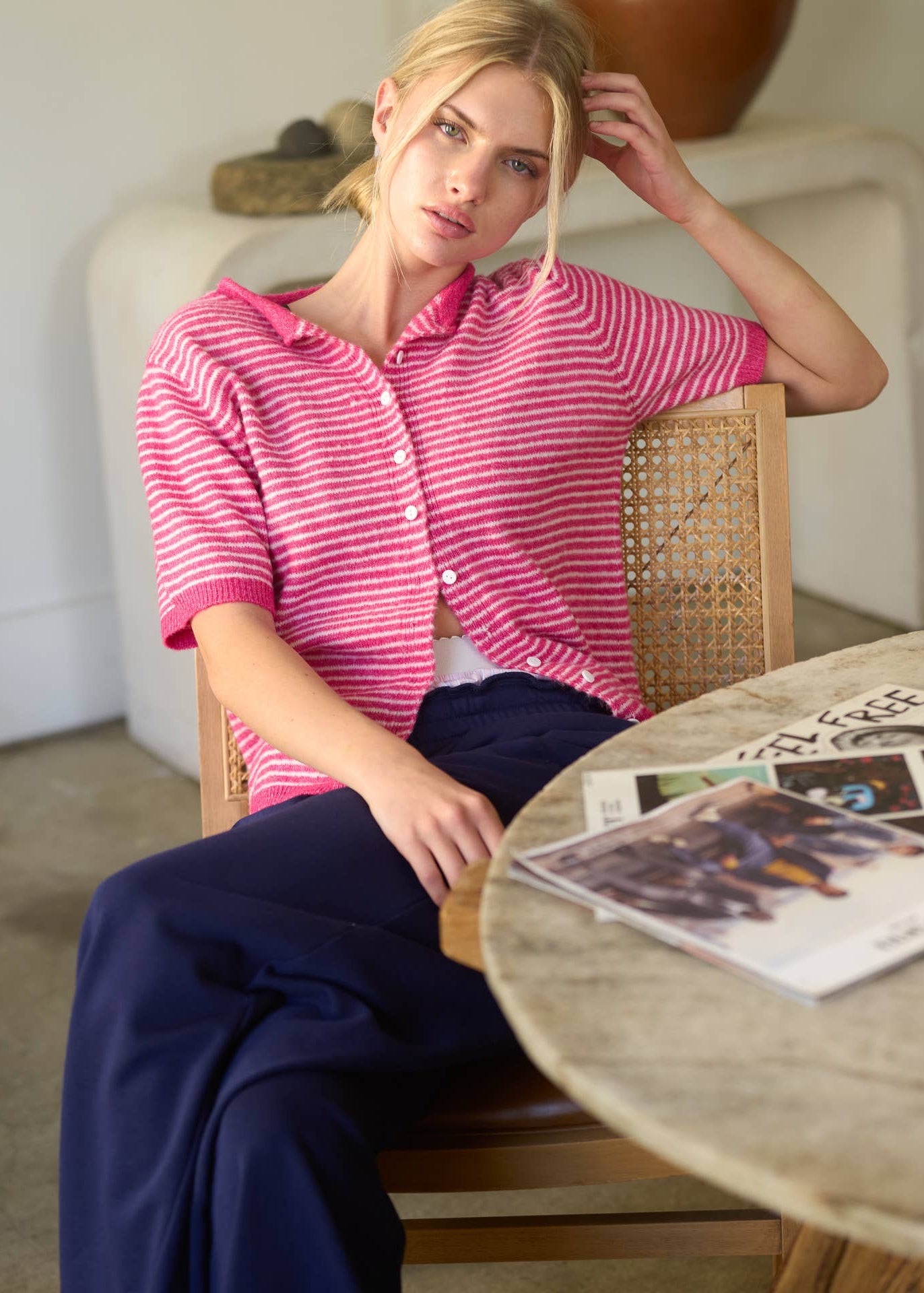 Striped Short Sleeve Top in Pink