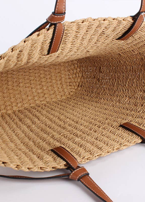 Woven Tote Bag with Leather Straps