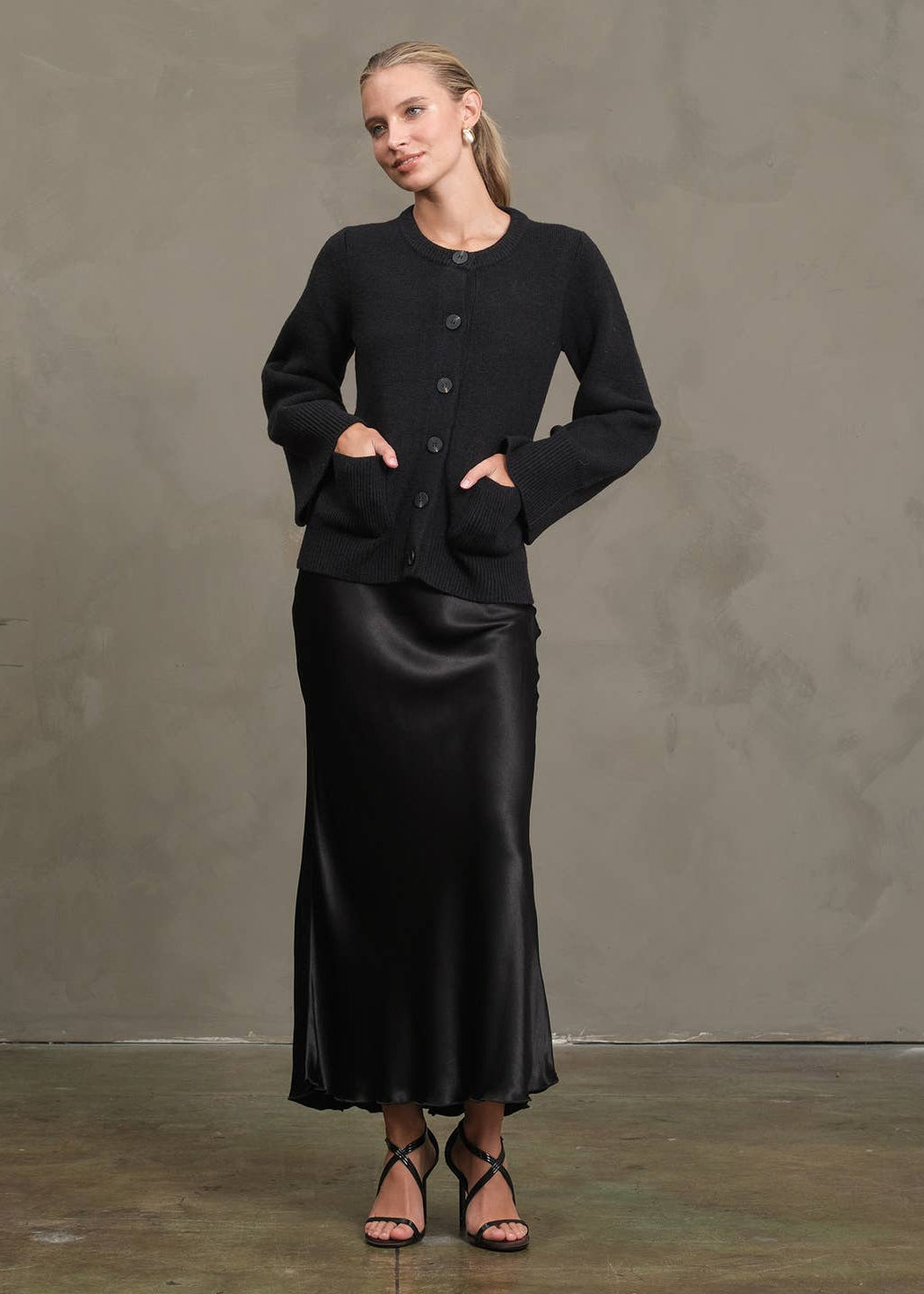 Button Up Knit Cardigan with Wide Sleeve