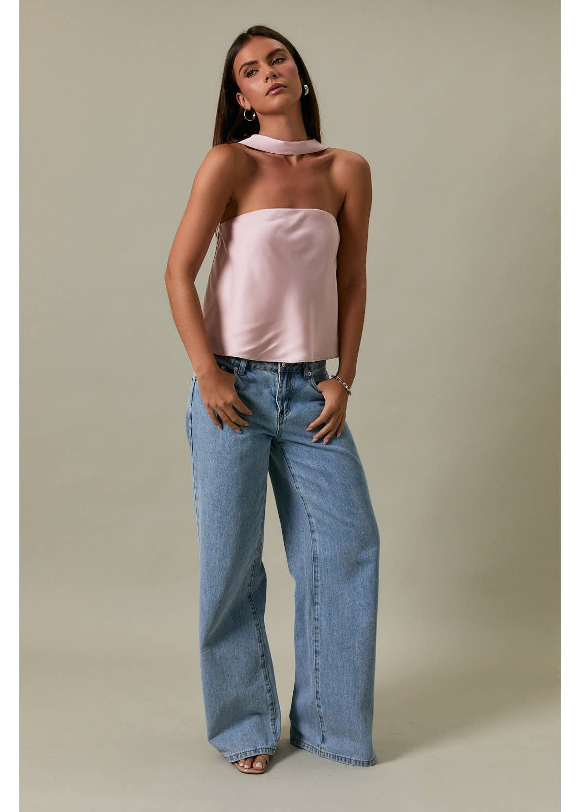 Strapless Scarf Satin Top