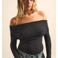 Striped Knit Off The Shoulder Top