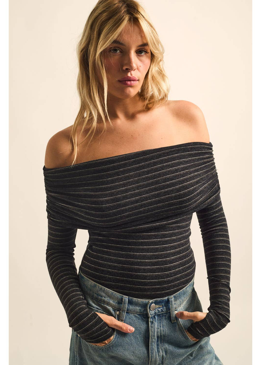 Striped Knit Off The Shoulder Top