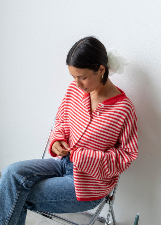Clara Cardigan in Striped Red