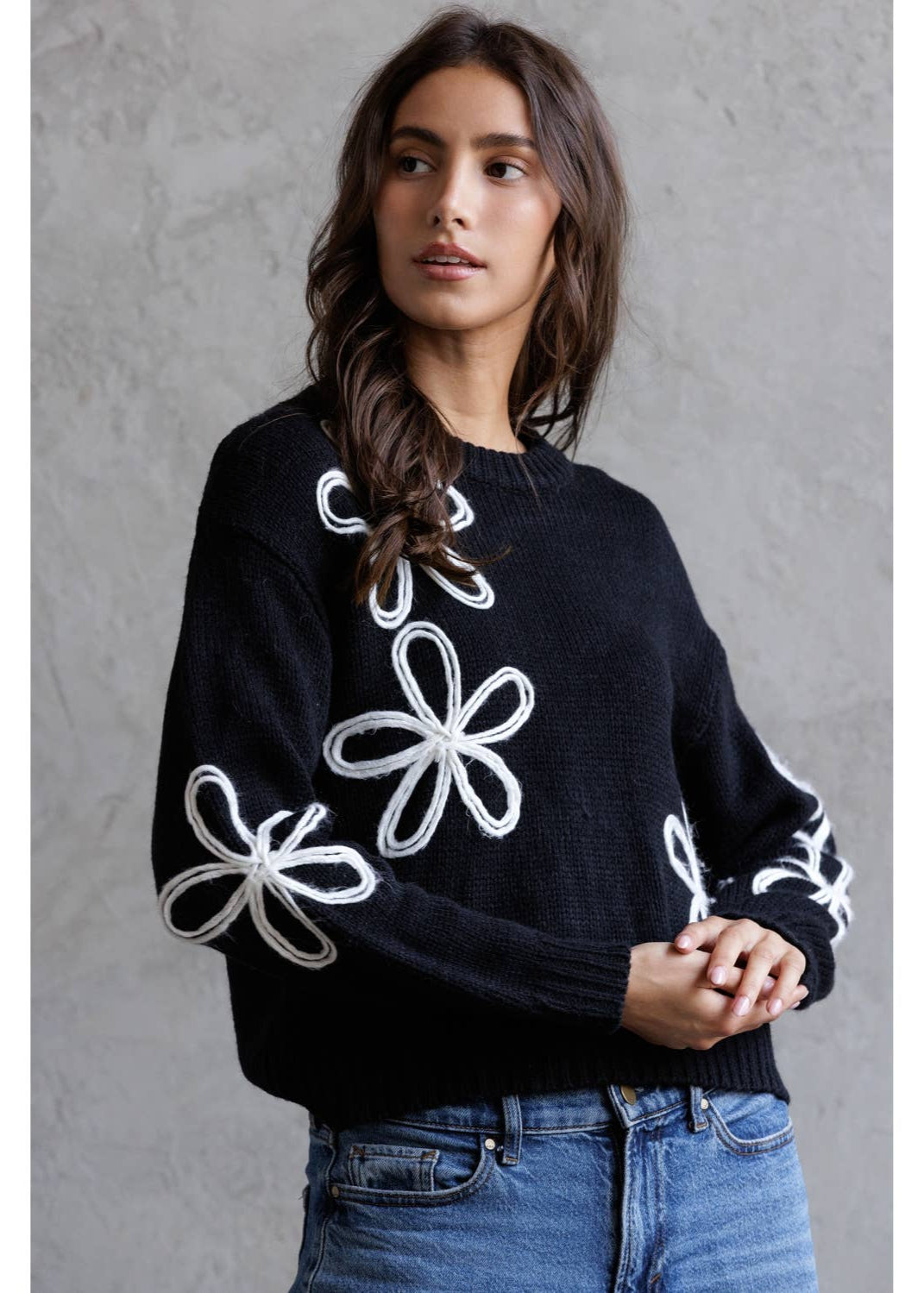 Floral Detail Crewneck Sweater