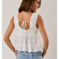 V Neckline Top with Lace Trim in White