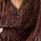 Paisley-Print Chiffon V-Neck Bubble-Sleeve Layered Romper