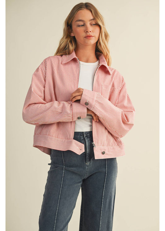 Red & White Striped Zip Up