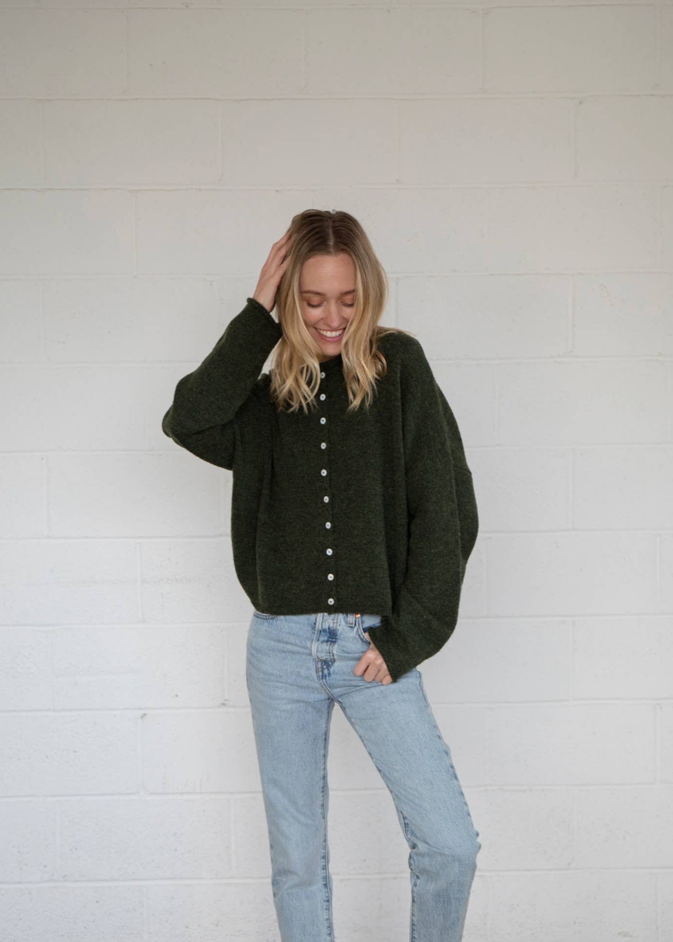 Clara Cardigan in Hunter Green