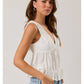 V Neckline Top with Lace Trim in White