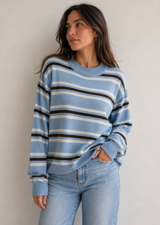 Stripe Crewneck in Light Blue