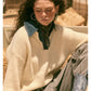Rib Knit Denim Layered Sweater