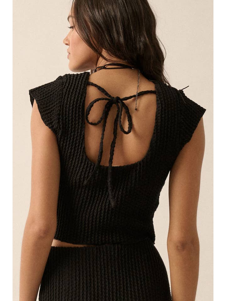 Knitted Open-Back Short Sleeve Top