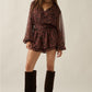 Paisley-Print Chiffon V-Neck Bubble-Sleeve Layered Romper