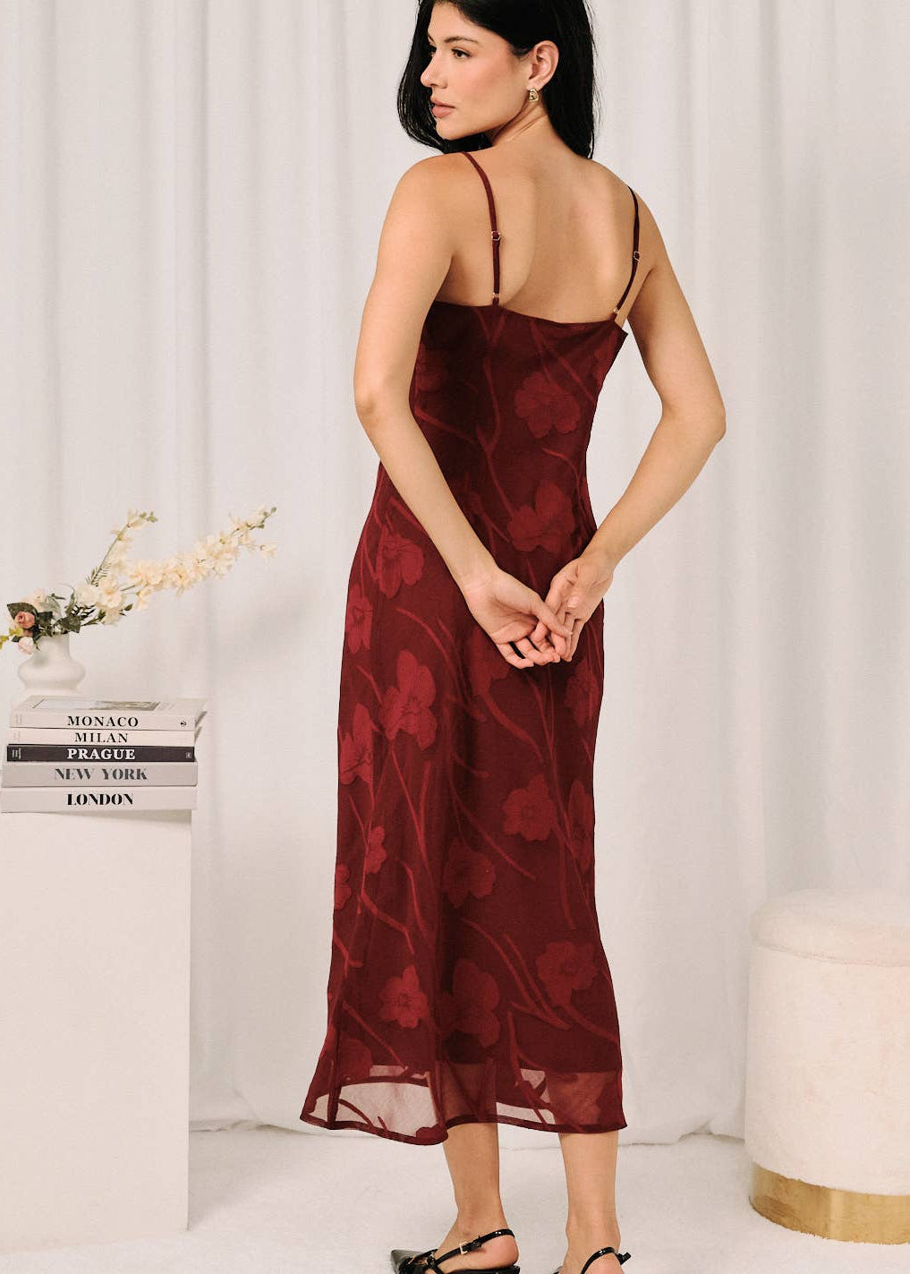 Sleeveless Cowl Neck Novelty Midi Slip Dress