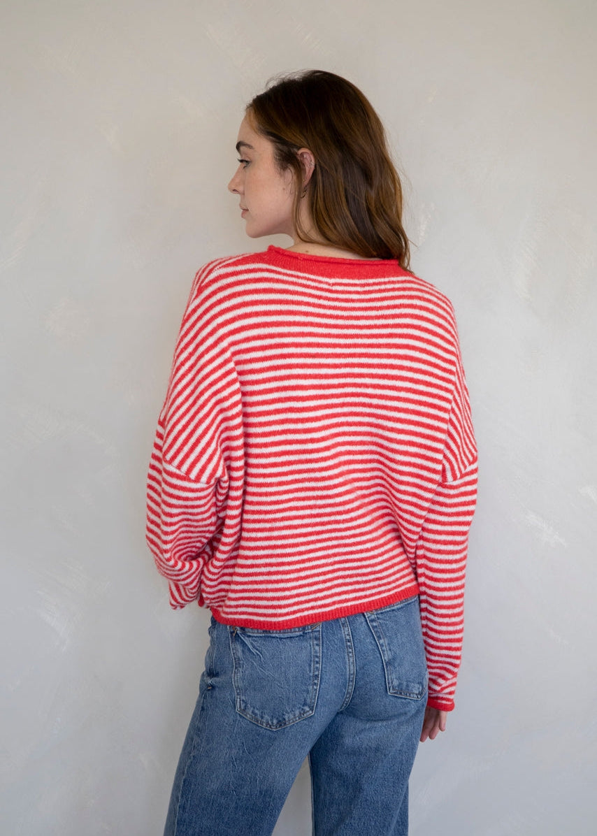 Clara Cardigan in Striped Red