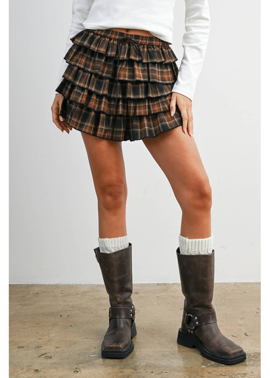 Plaid Tiered Ruffle Mini Skirt