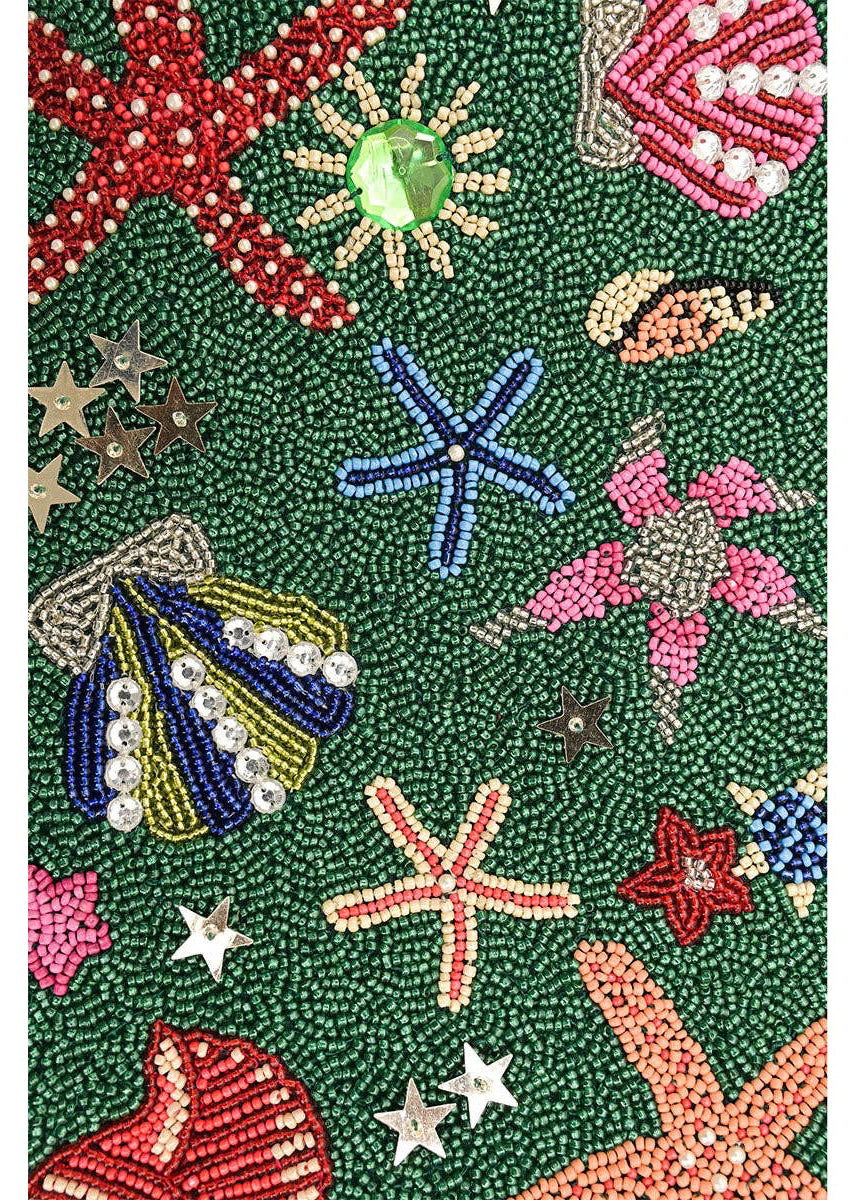 Emerald Sea Life Beaded Shoulder Bag