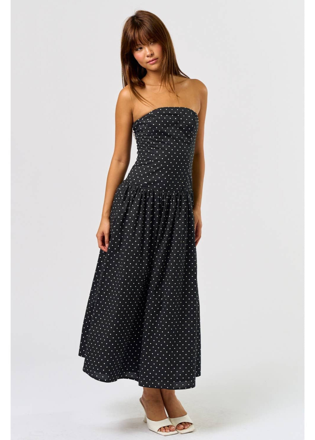 Strapless Polka Dot Tube Maxi Dress