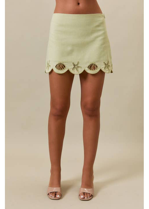 Embroidered Scallop Hem Mini Skirt