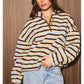 Striped Collared Button Oversized Fleece Pullover