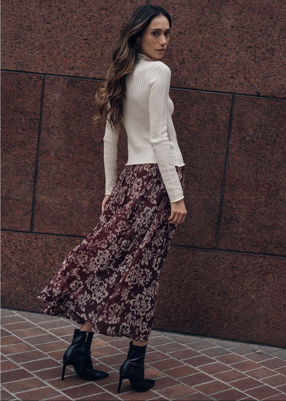 Floral Organza Pleated Circle Midi Skirt