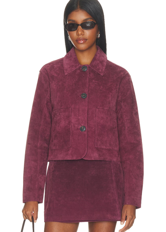 Real Suede Cropped Blazer in Wine