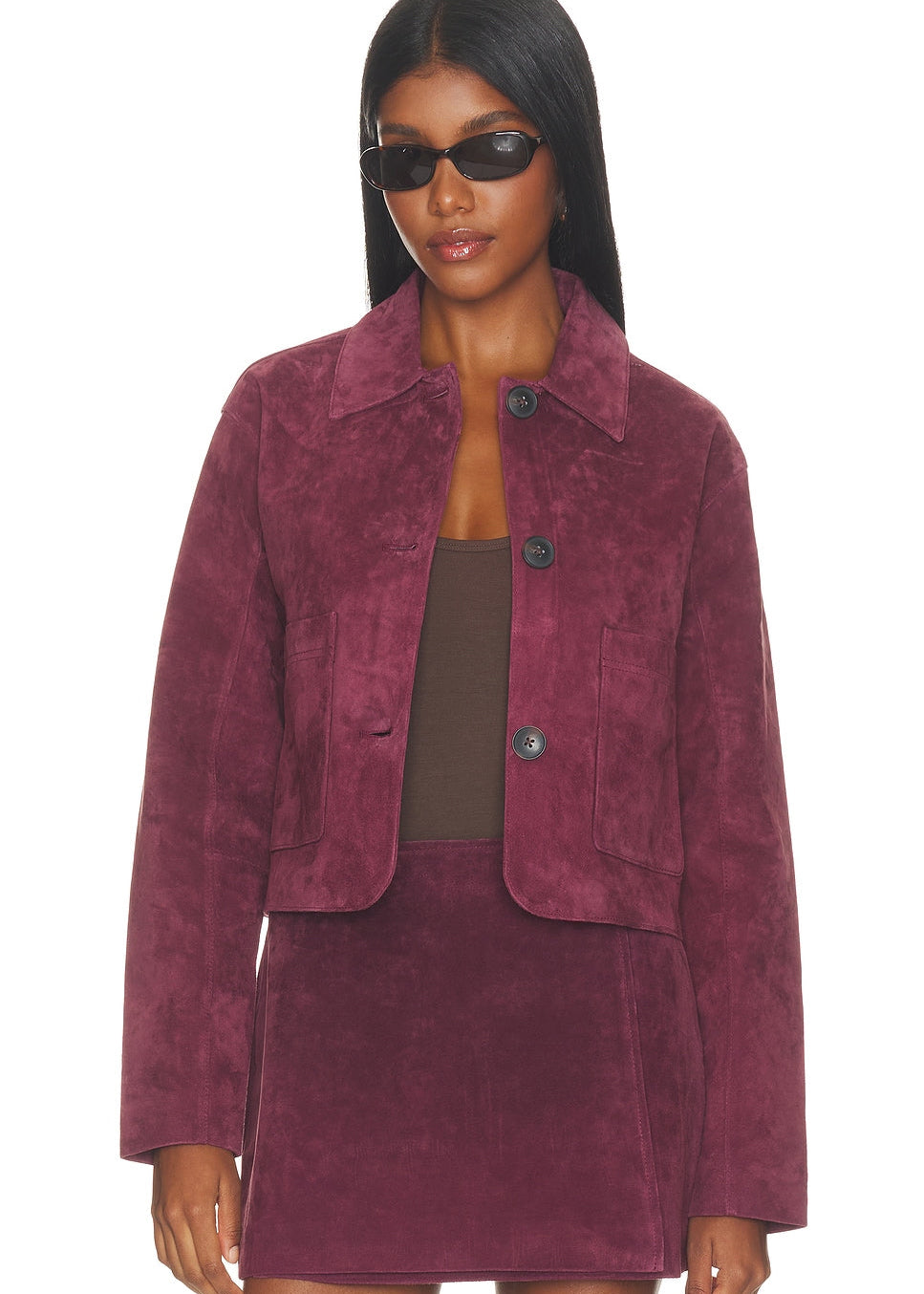 Real Suede Cropped Blazer in Wine