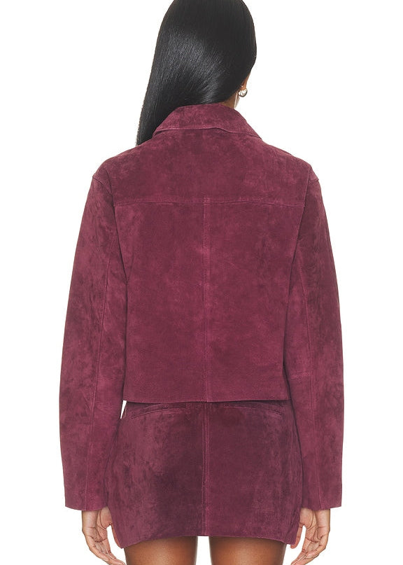 Real Suede Cropped Blazer in Wine