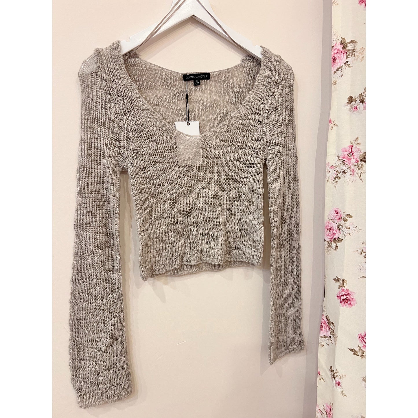 Grey Off The Shoulder Long Sleeve Sweater