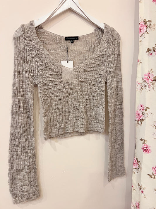 Grey Off The Shoulder Long Sleeve Sweater