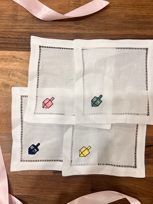 Dreidel Embroidered Cocktail Napkins