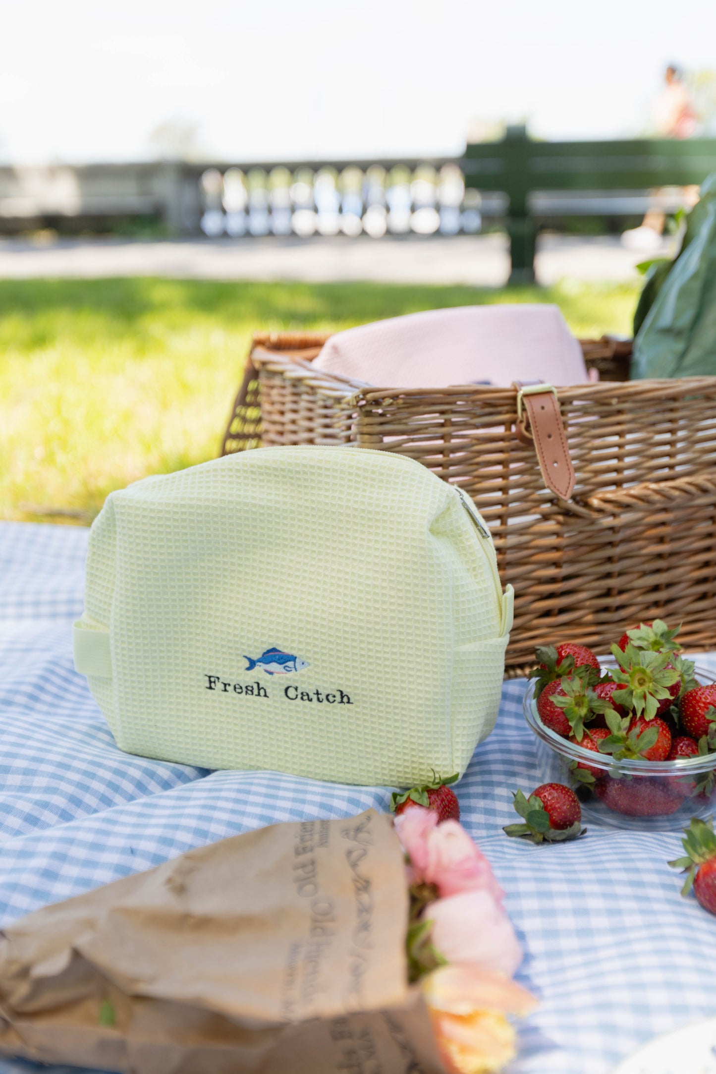 Embroidered Waffle Makeup Pouch