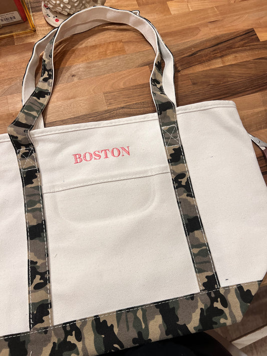 Boston Embroidered Camouflage Tote