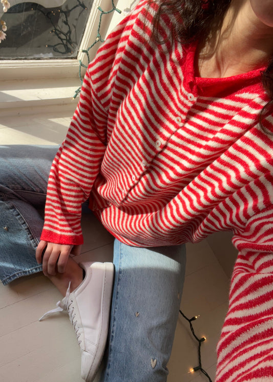 Clara Cardigan in Striped Red