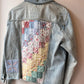 Custom Light Wash Denim Jacket with Quilted Patchwork