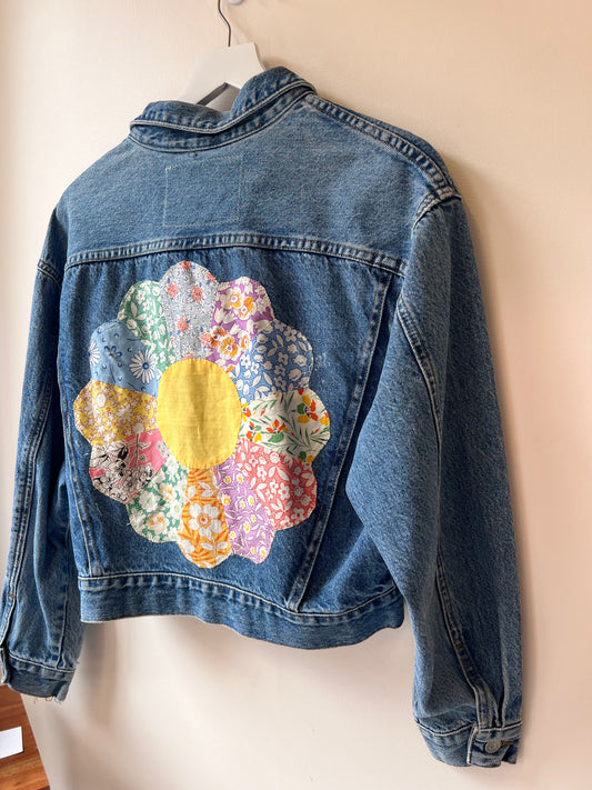Custom Guess Denim Jacket with Patchwork Flower