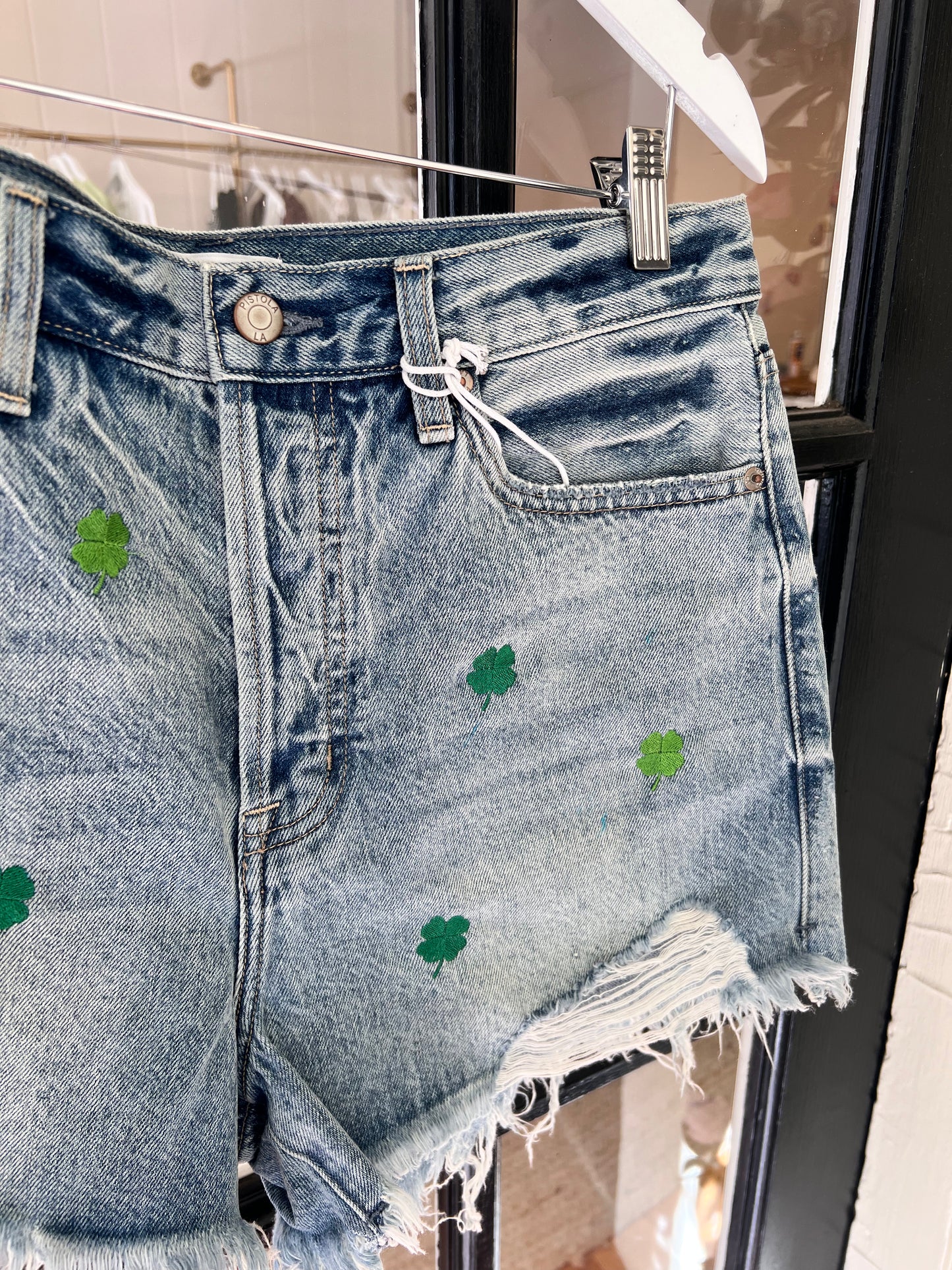 Embroidered Pistola Shorts with Shamrocks