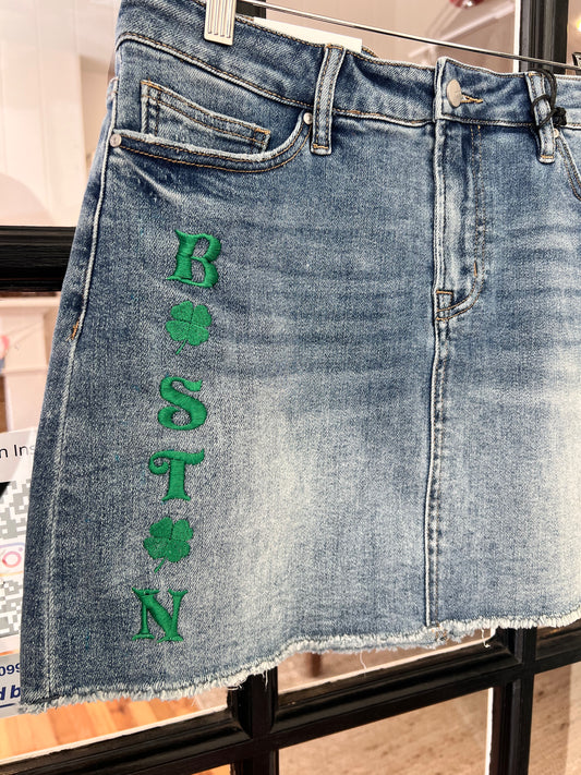 "Boston" Embroidered Denim Skirt