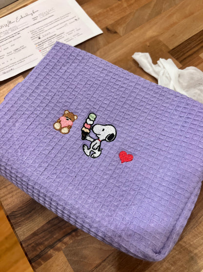 Embroidered Waffle Makeup Pouch
