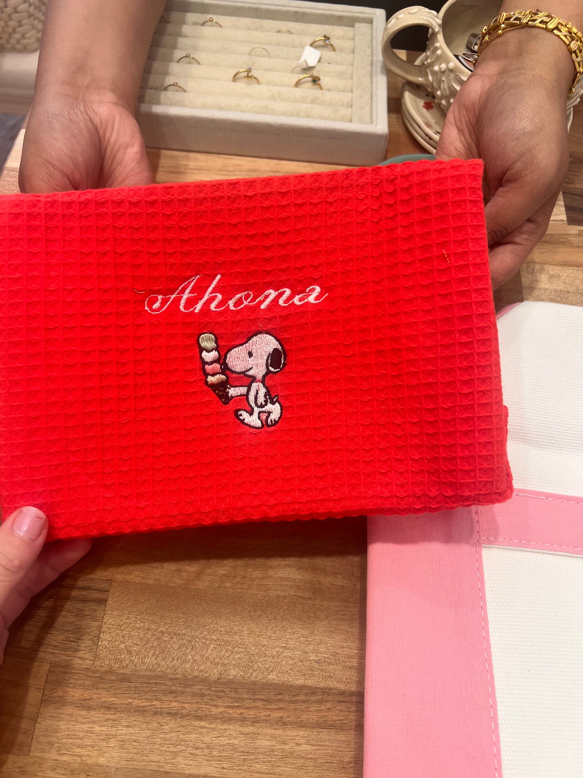 Embroidered Waffle Makeup Pouch
