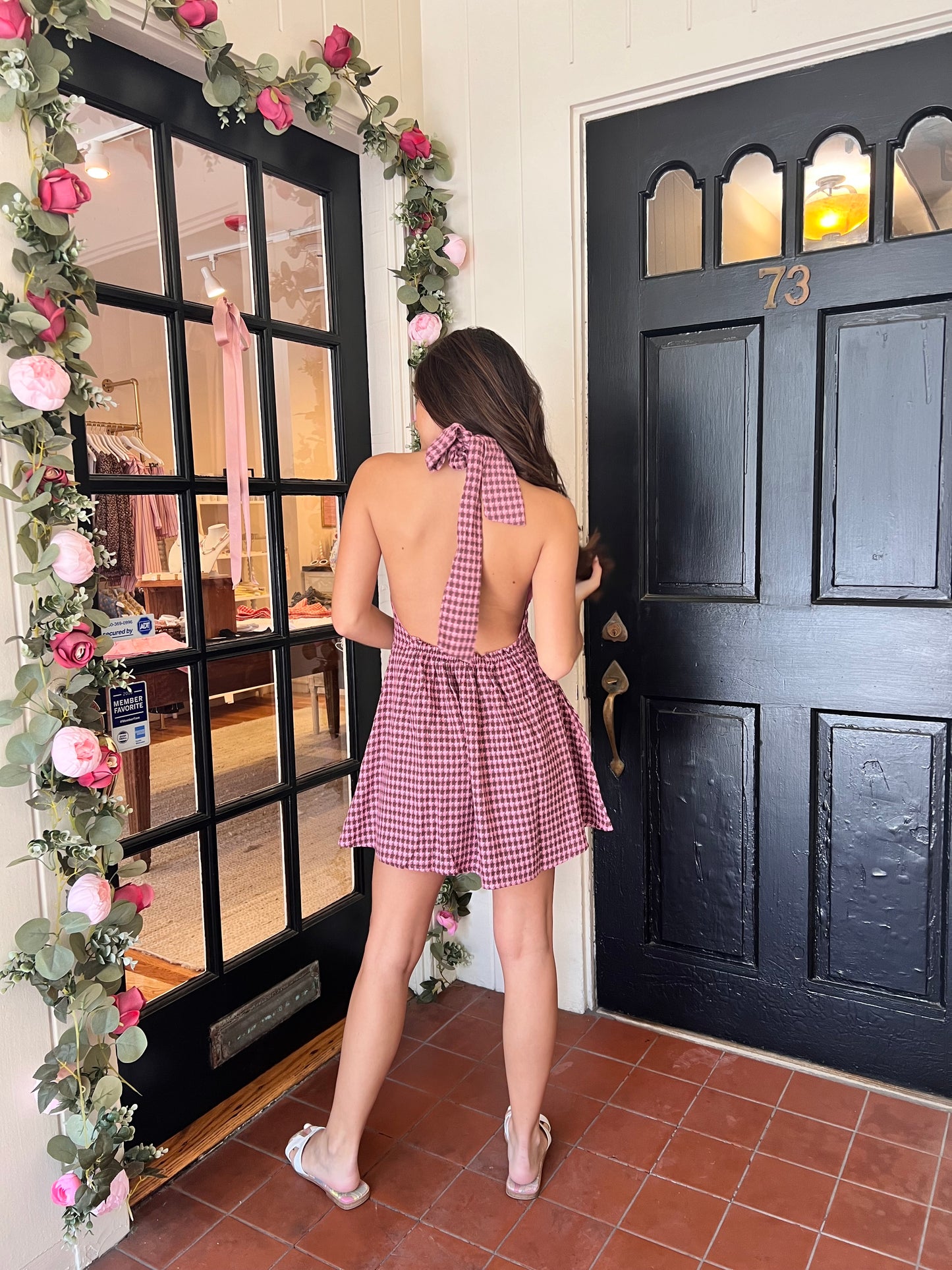 Houndstooth Haltered Mini Dress