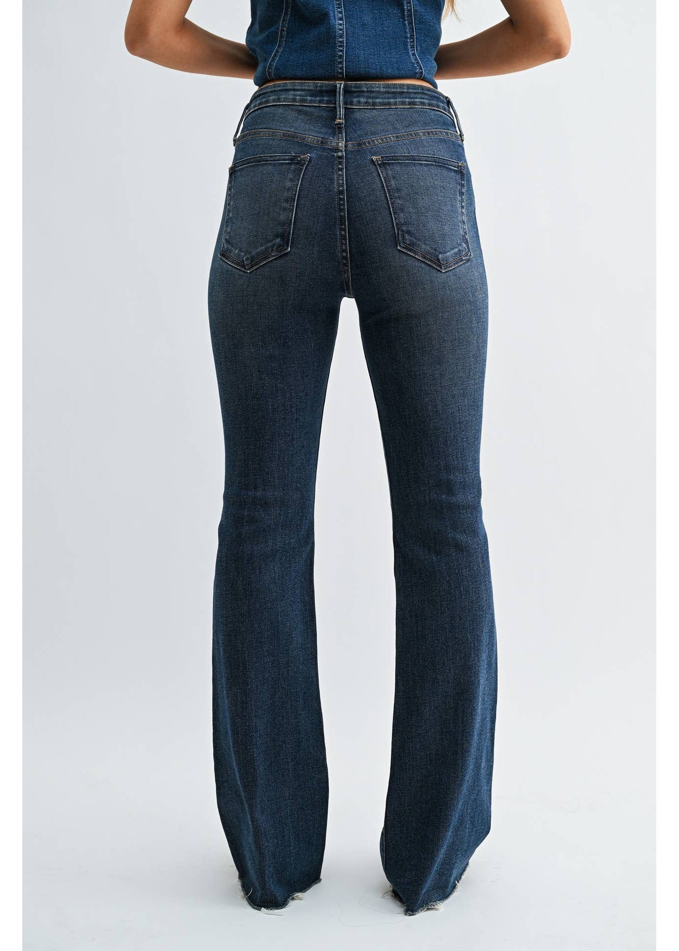 Dark Wash High Rise Cut Flare by JBD