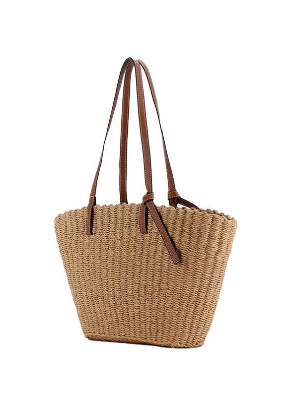 Woven Tote Bag with Leather Straps