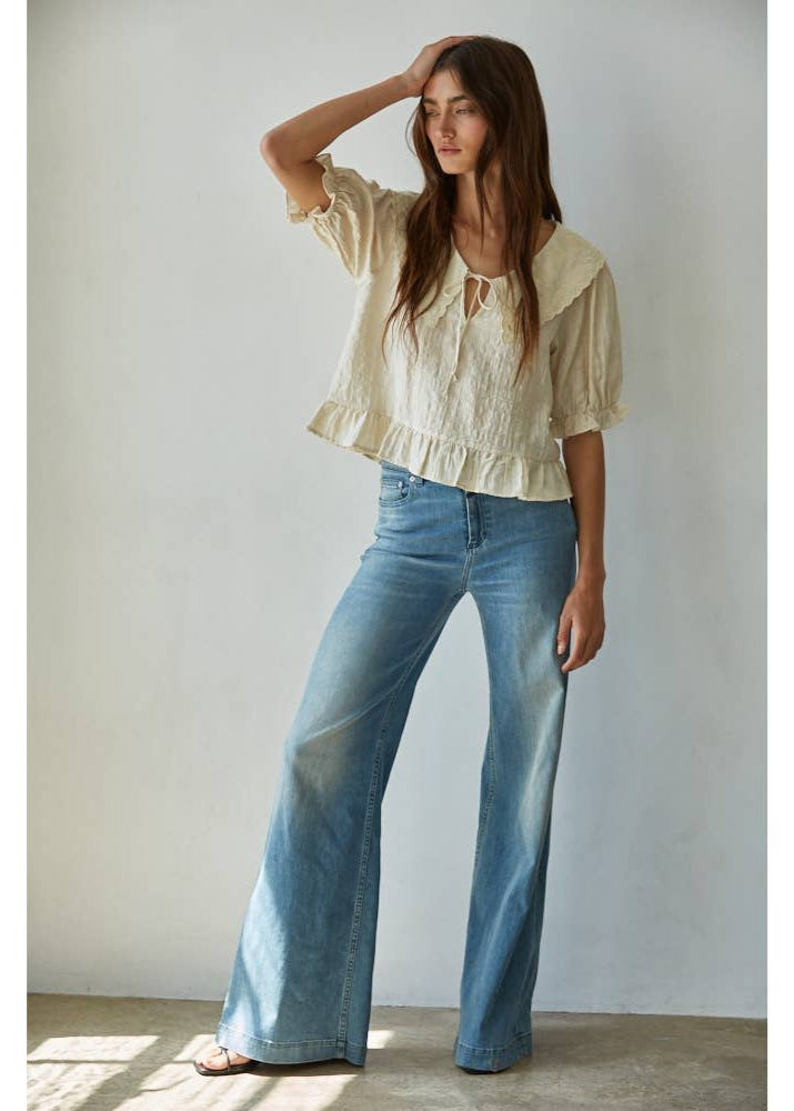 Woven Embroidered Wide Collar Blouse
