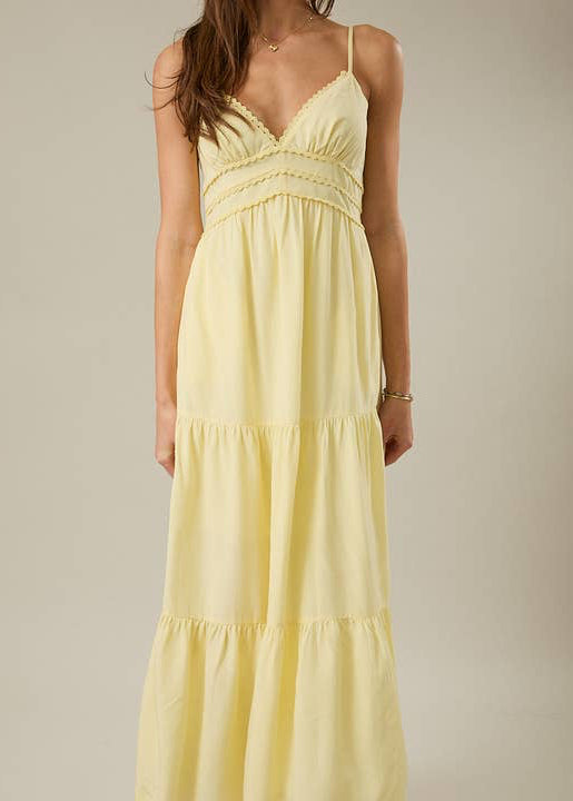 V-Neck Lemon Tiered Maxi Dress