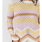 Wavy Multi Color Sweater Top with Scallop Hem Detail