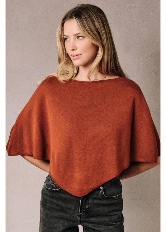Boat Neck Knit Pullover in Rust