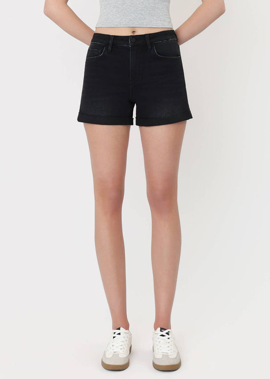High Rise Black Cuffed Shorts