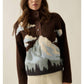 Jacquard-Knit Landscape Quarter-Zip Pullover Sweater Jacket