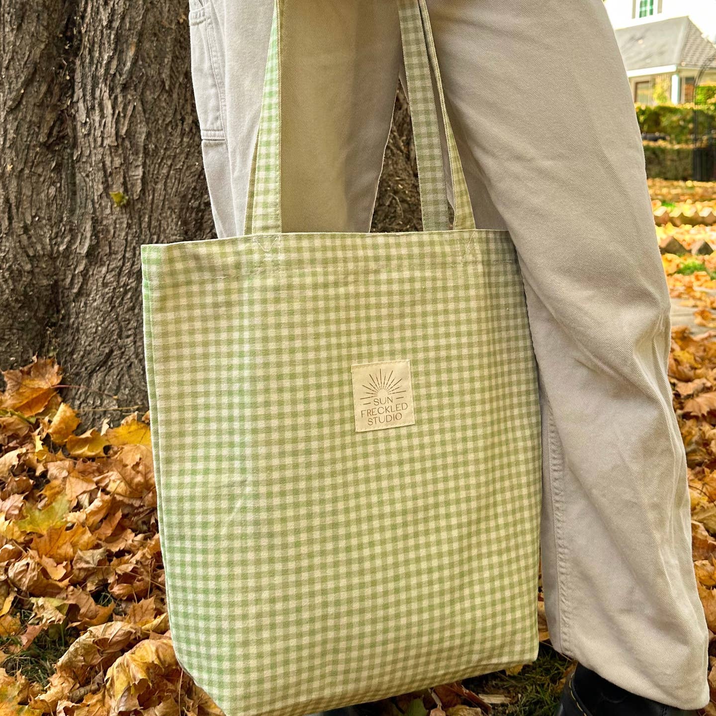 Sage Gingham Tote